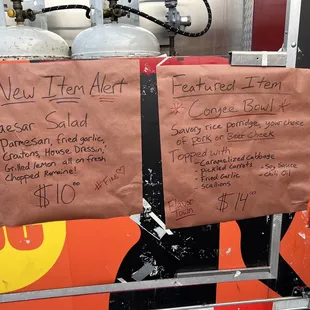 menus on a food truck