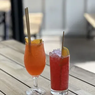 two drinks on a wooden table