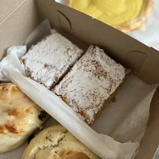 Custard danish, lilikoi bars, and blueberry scones  IG: @ohmyono