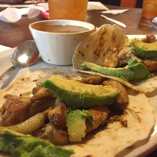 Kyle's Special: Chicken Fajita Tacos with avocado &amp; grilled onions!