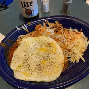 Cheese enchilada with eggs   Yummmy!!