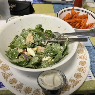 Fresh strawberry spinach salad with fries on the side!!