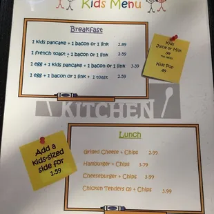 a menu for kids menu