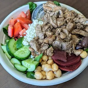 Another Greek salad with chicken shawarma, another satisfying lunch.