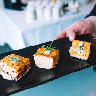 Salmon with dill tahini sauce.