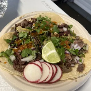 2 carne asada and 1 lengua taco