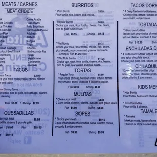 The menu