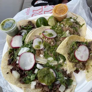 Heaven, Bliss, Paradise.  Four carne asada and two pork tacos.