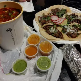 Menudo and 5 choices of tacos (highly recommend the beef tongue taco).