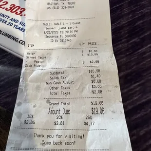 Receipt with the non-cash surcharge not reversed after I paid cash.