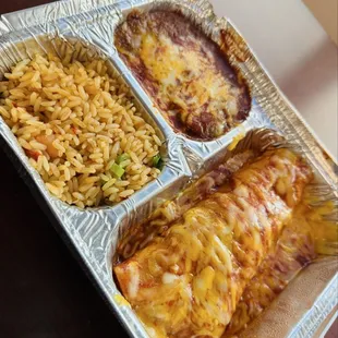 Chicken Enchilada w/ Red Chile sauce!  Two thumbs up!!