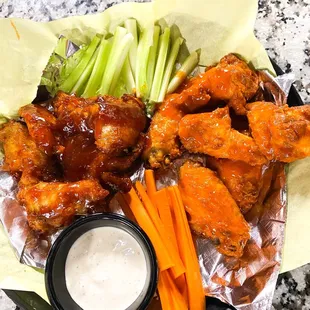 WINGS (half BBQ, half buffalo)