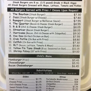 New menu minus the new Roast Beef on French