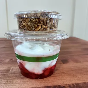 Takeout: housemade yogurt, fresh fruit, and Anja's gluten free oats and honey-coconut-cardamom-almond granola.