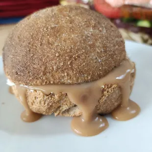 Morning roll (Brötchen) with housemade caramel spread. Lecker!