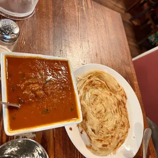 Malabar/Lachha Parotta and eggplant curry