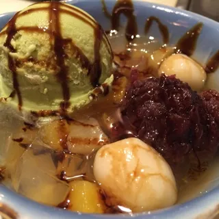 Japanese Jelly with Mix Fruit, Azuki Beans with Ice Cream