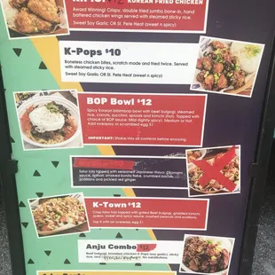 Latest menu at Anju Korean Food Truck, Tampa