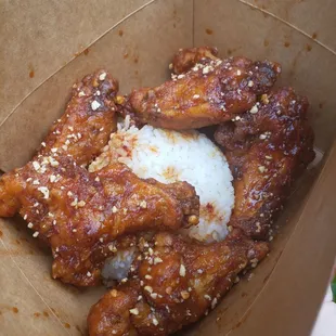 6 wings and white rice $13