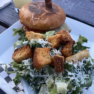 Romesco chicken sandwich &amp; kale Caesar salad