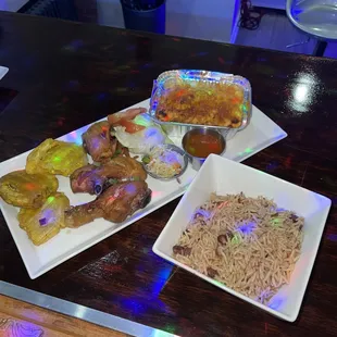 Chicken Dinner, Mac and Cheese, Fry Plantain 3 Pieces