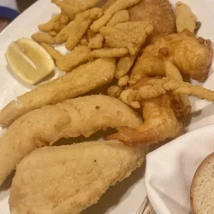 Fish, shrimp, clams-my friend enjoyed immensely! lol