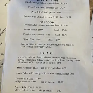 Updated menu as of 2023