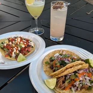 Jade Jouissance cocktail, Watermelon Spritz N/A mocktail, ceviche tostada and tacos from Tacos El Panda Truck.