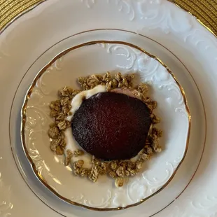 Poached pear in wine!