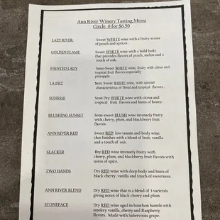 The current wine selection