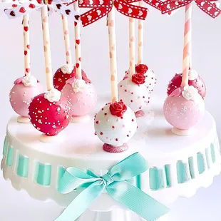 Valentine's Day cake pops $45/ dozen. Made fresh per order not leftovers