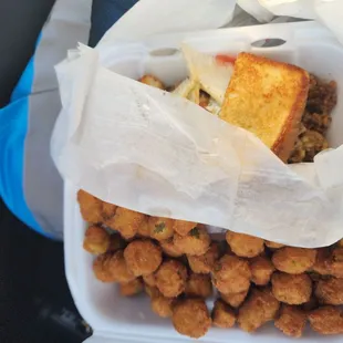 Chopped cheese with fried okra