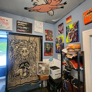 a room full of artwork