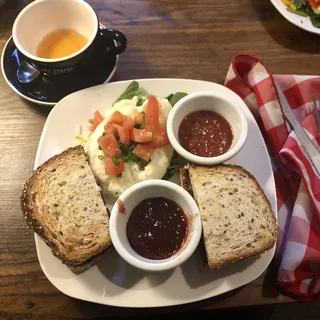 Toast with butter and jam