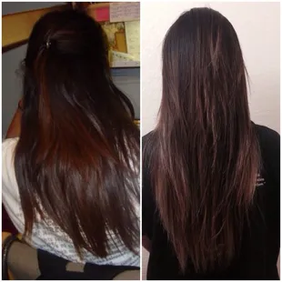 Before and after. She only cut off what's necessary because I mentioned I liked my length. Got layers and thinned my crazy hair!