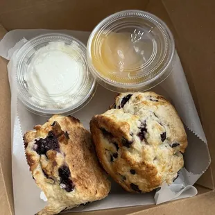 Blueberry Scones with Cream and Lemon Curd