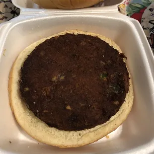 Not sure if this crab cake sandwich was new burnt or old burnt but it was nasty to look at.