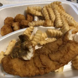 Dry, old, supposedly whiting that was too fishy to convince us it was whiting.