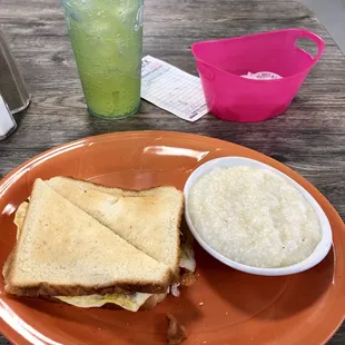 Bacon, egg and cheese with grits