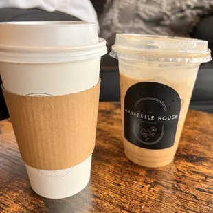 White mocha and iced caramel latte