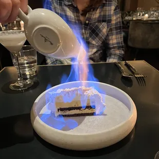 Baked Alaska! Chocolate, peppermint icecream and rum...Andddd fire?! What's not to love?