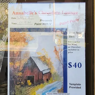 Paint party!! $40, which includes a $10 voucher for wine/chocolate