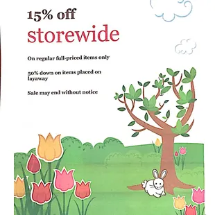 Offering 15% off Storewide during March
