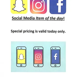 Check our Socials for Item of the day deals!