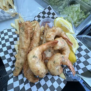 Fish, shrimp and chips