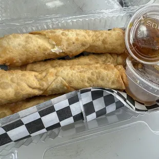 Cream cheese egg rolls , jalapeño jelly