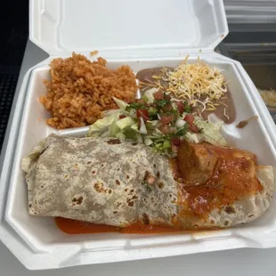 Chili, Colorado burrito dinner plate