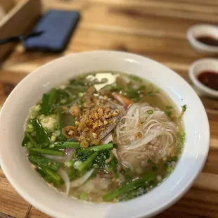a bowl of soup on a table