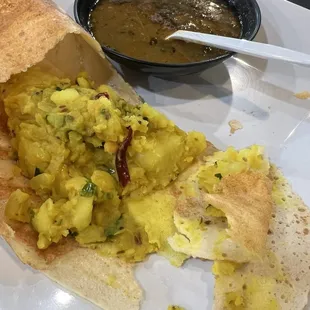 The amazing masala potatoes inside the dosa