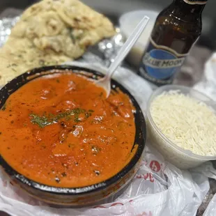 Chicken Tikka Masala, Garlic Naan, Basmati Rice